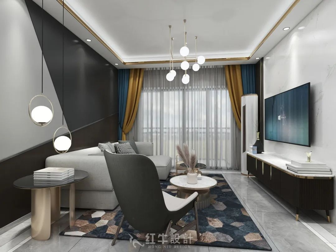 红牛设计--创源龙樾116㎡轻奢风格01客厅